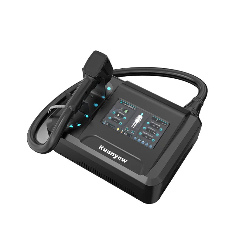 Black Kuanyew 808nm diode laser hair removal device with touchscreen interface and handheld applicator.