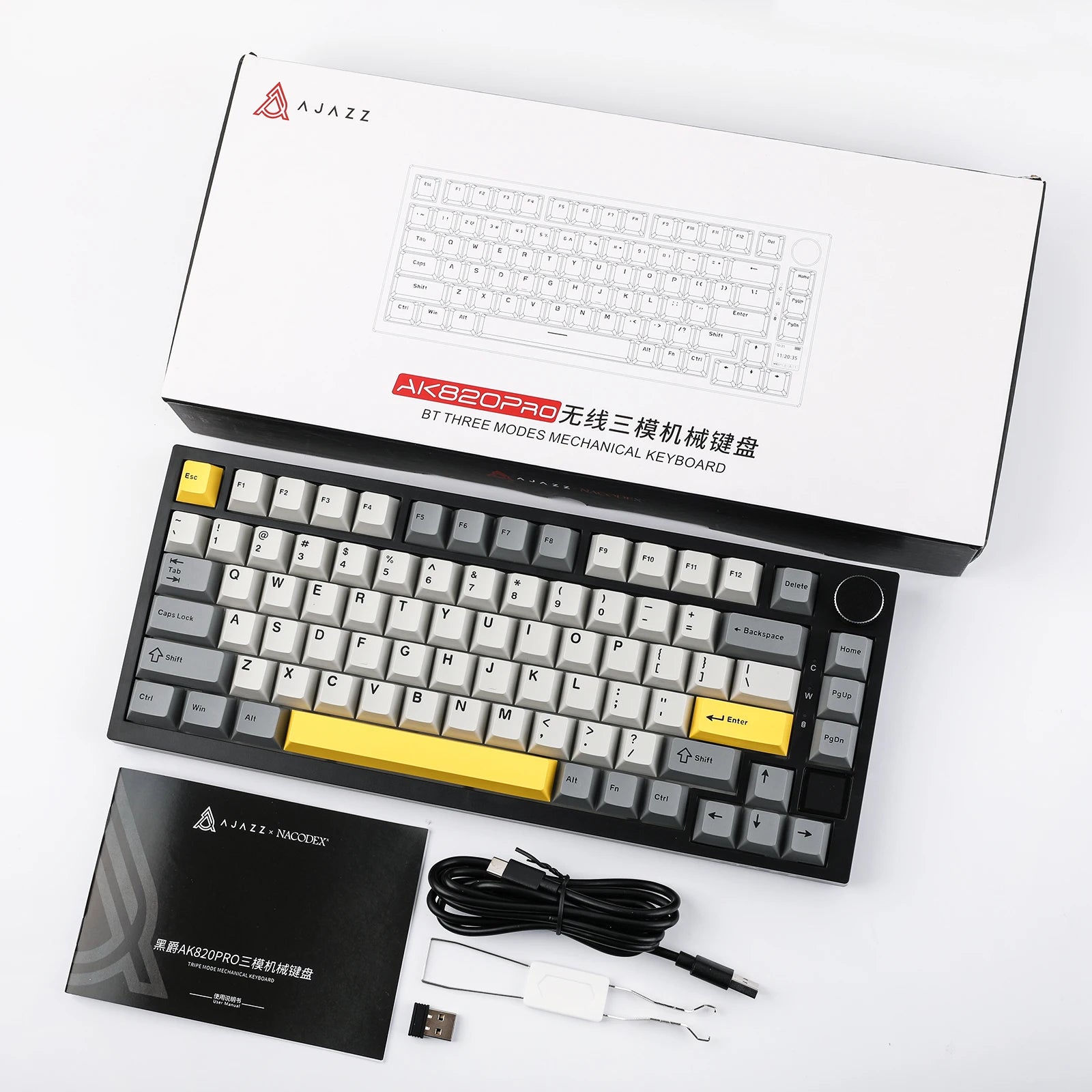 Ajazz AK820 Pro 75% Gasket-mounted Wired/Bluetooth 5.1/2.4G Wireless Mechanical Keyboard with TFT Screen for Win/Mac