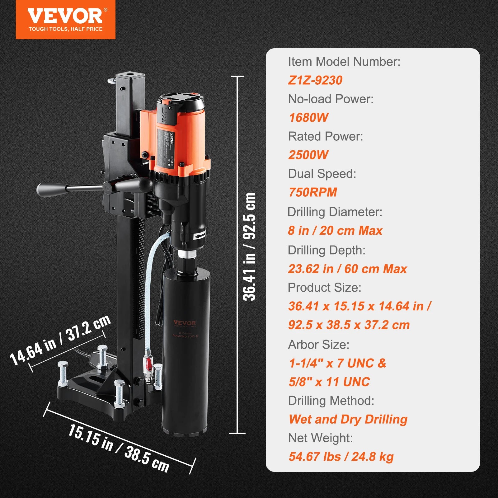 SIHAO 3200W 750RPM Wet/Dry Diamond Core Drill Machine Concrete Core Drill Rig Stand Industrial Wet Electric Core Drilling Machin
