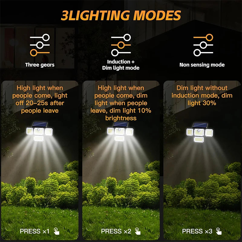 FAMCDC Solar Light 333LED IP65 Waterproof Outdoor Indoor Solar Garden Lamp With Adjustable Head Wide Lighting Angle With 3 Mode