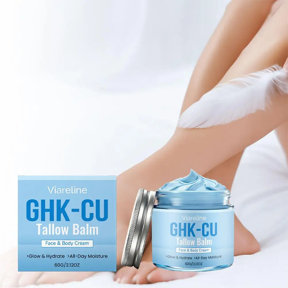 GHK-Cu Peptide Cream for Face, Blue Beef Tallow Moisturizer with Copper Peptides Gentle Safe for Face Hands Body Deep Nourishing