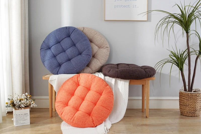 Thick Tufted Seat Cushion Natural Linen Round Floor Pillow Seating Cushion Home Décor Pouf for Meditation Yoga For Adult Kid Pad