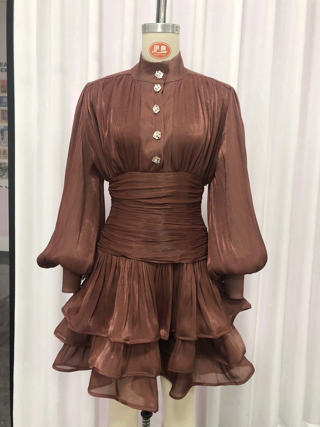 VGH Beach Style Solid Casual Short Dresses For Women Stand Collar Long Sleeve High Waist Spliced Button Chic Dress Female New