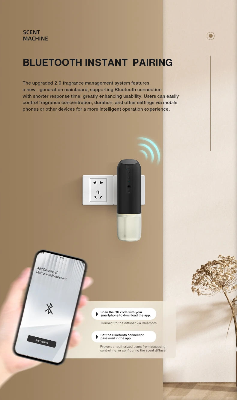 NAMSTE Wall Plug Aroma Diffuser Smart Bluetooth Control Fragrance Diffuser for Home Smell Air Freshener Automatic Spray Diffuser