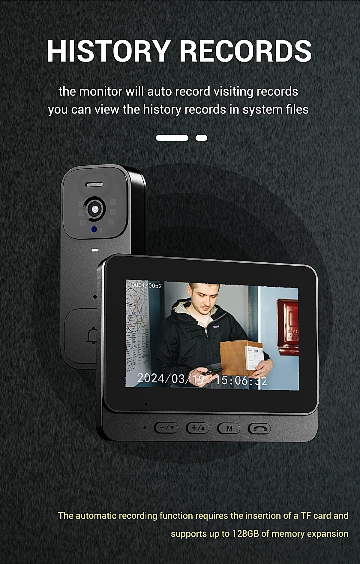 Home Security Smart Video Doorbell 4.3-inch Screen 2-Way Intercom HD Infrared Night Vision Intelligent Visual Wireless Door Bell