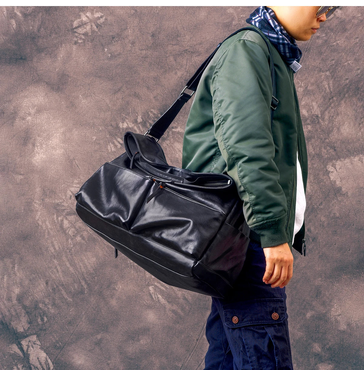 Retro Designer Men New Black Cowskin Genuine Leather Travel Bag Big Capacity Casual Tote Handbag Single Shoulder Crossbody Bag