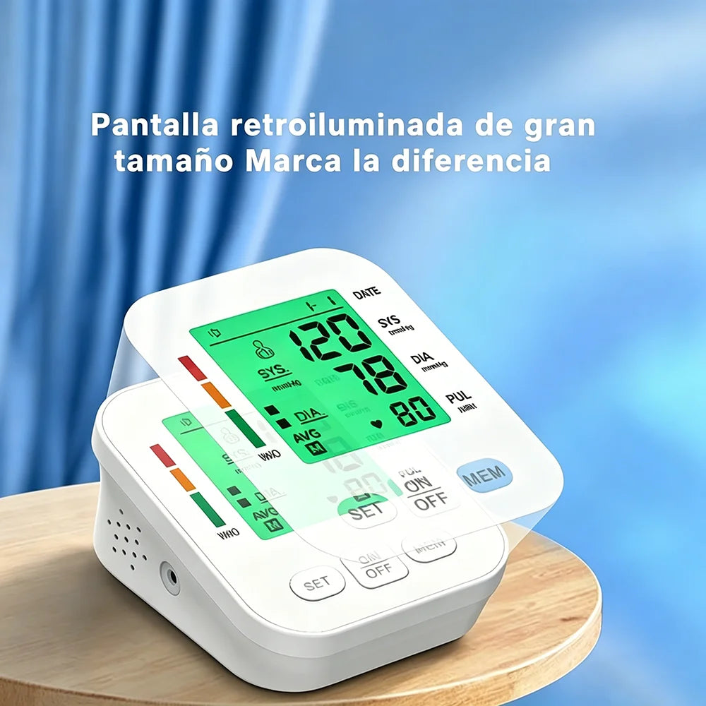 Spanish Blood Pressure Monitor Upper Arm Automatic Tonometer BP Cuff Machine with Backlight LED Display for Home Use Health Care