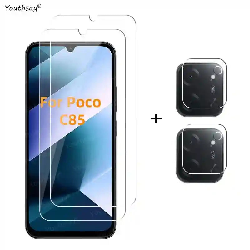 Poco C85 Screen Protector: 9H Tempered Glass & Lens Film Kit AE 2 Glass and 2 Lens Poco C85 Tidesmit