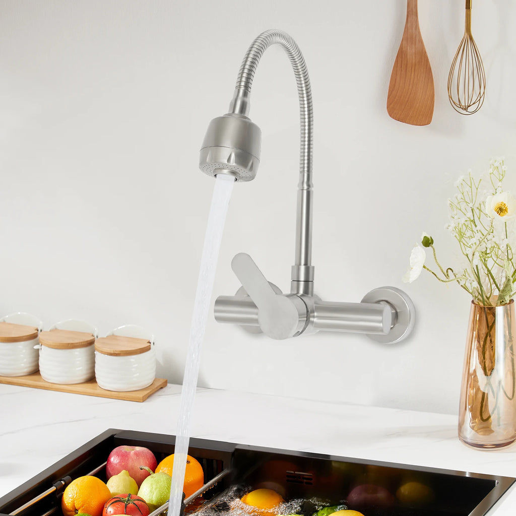 360° Rotatable Faucet with 2 Water Modes, Wall Mounted Kitchen Faucet, Hot and Cold Water Tap for Kitchen Bathroom