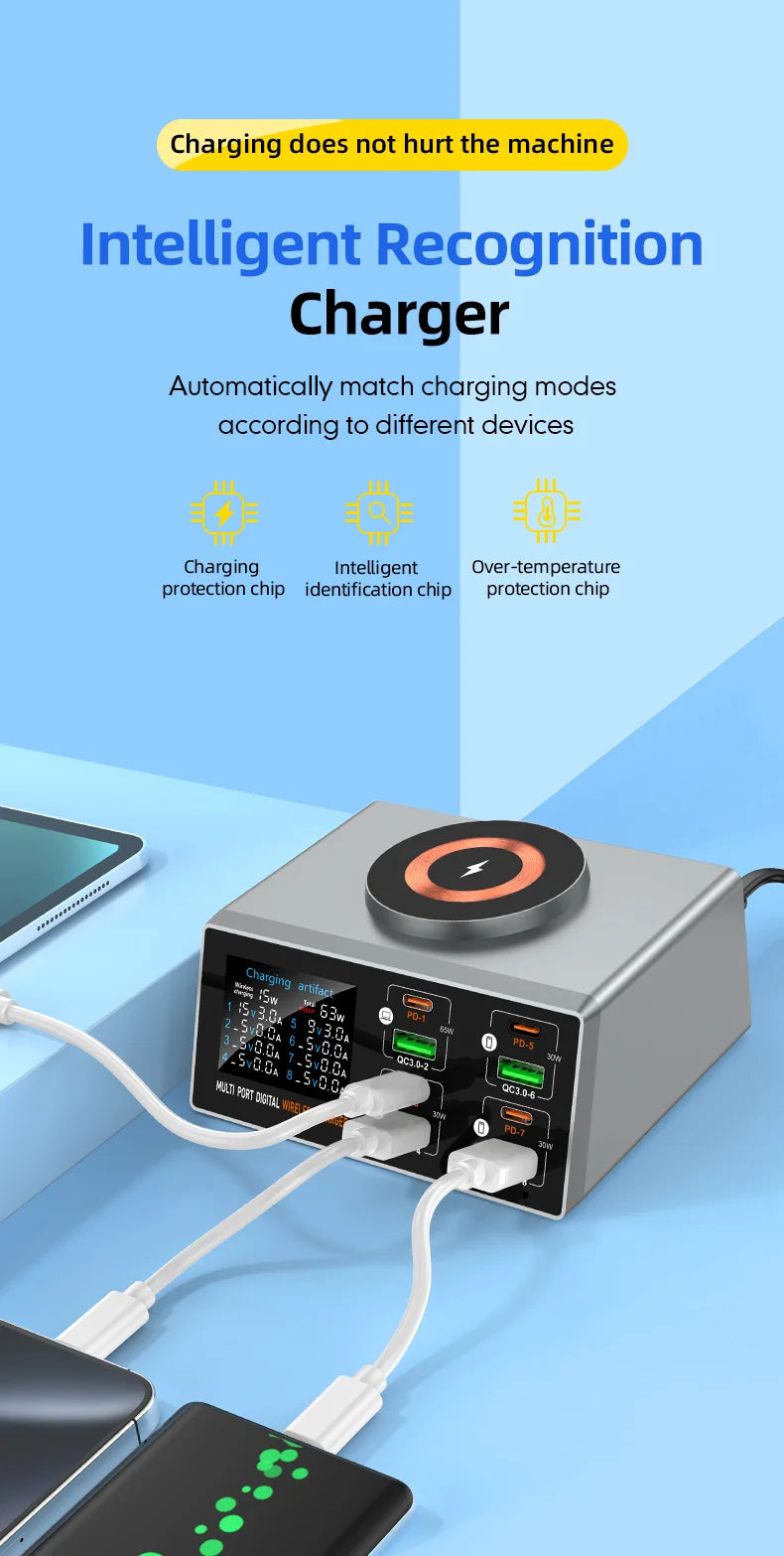 140W Smart Quick Charger 8-Port USB Fast Charging Station for Multiple Android Phone Travel Home Office Party Hotel Restaurant