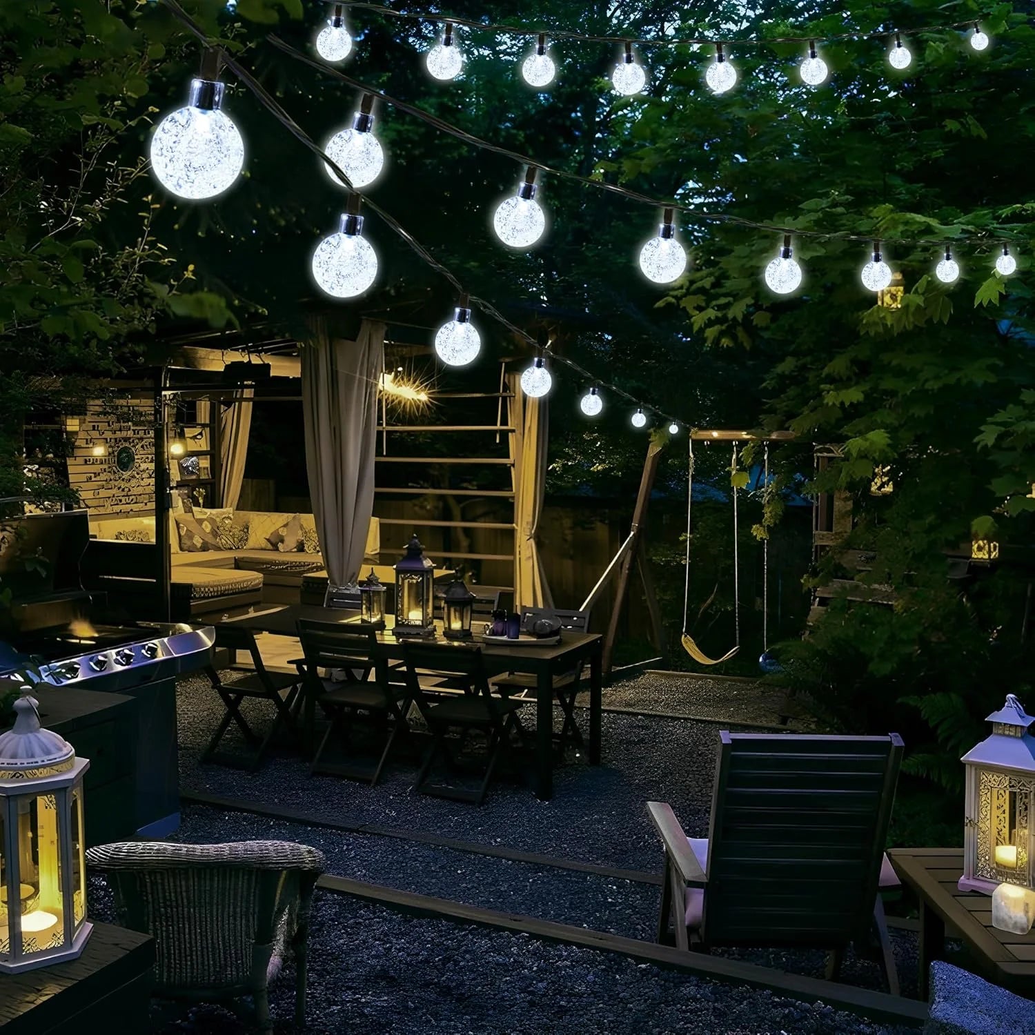 1 Pack 12M/39.37FT. 100 LED Solar Powered Bubble Ball String Light Indoor And Outdoor Decorative Lamp With 8 Lighting Modes Suitable For Home Holiday Park Party Wedding Birthday Festival Path Patio Decoration