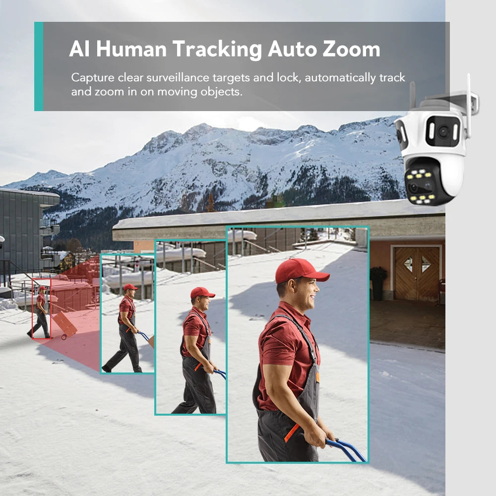 Wifi Camera Outdoor PTZ 4 Lens 4 Screen 8X Hybrid Zoom AI Auto Tracking Linkage Video Bluetooth Security Camera IP iCSee APP