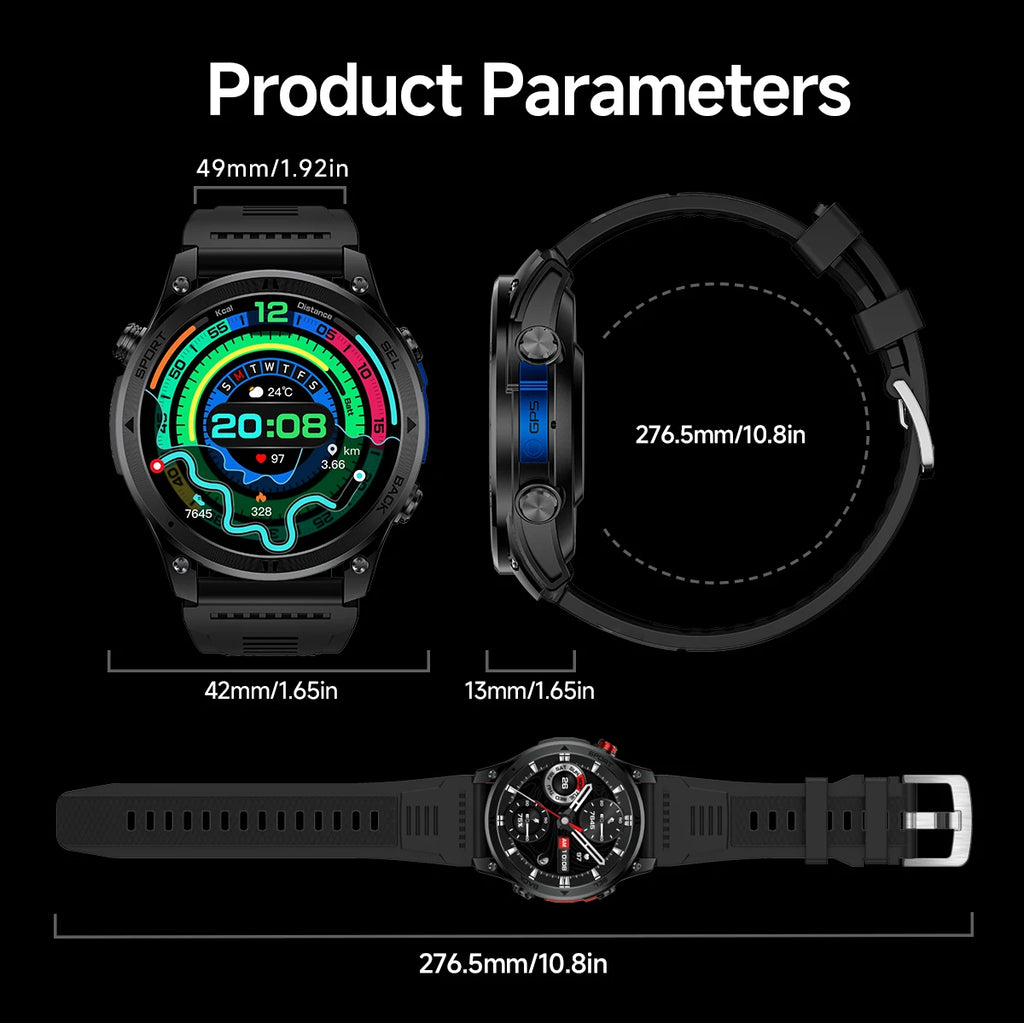 LIGE 2026 New GPS Path Smart Watch 530mAh Battery IP68 Waterproof Sports Run Tracker BT Call Outdoor Compass Military Smartwatch