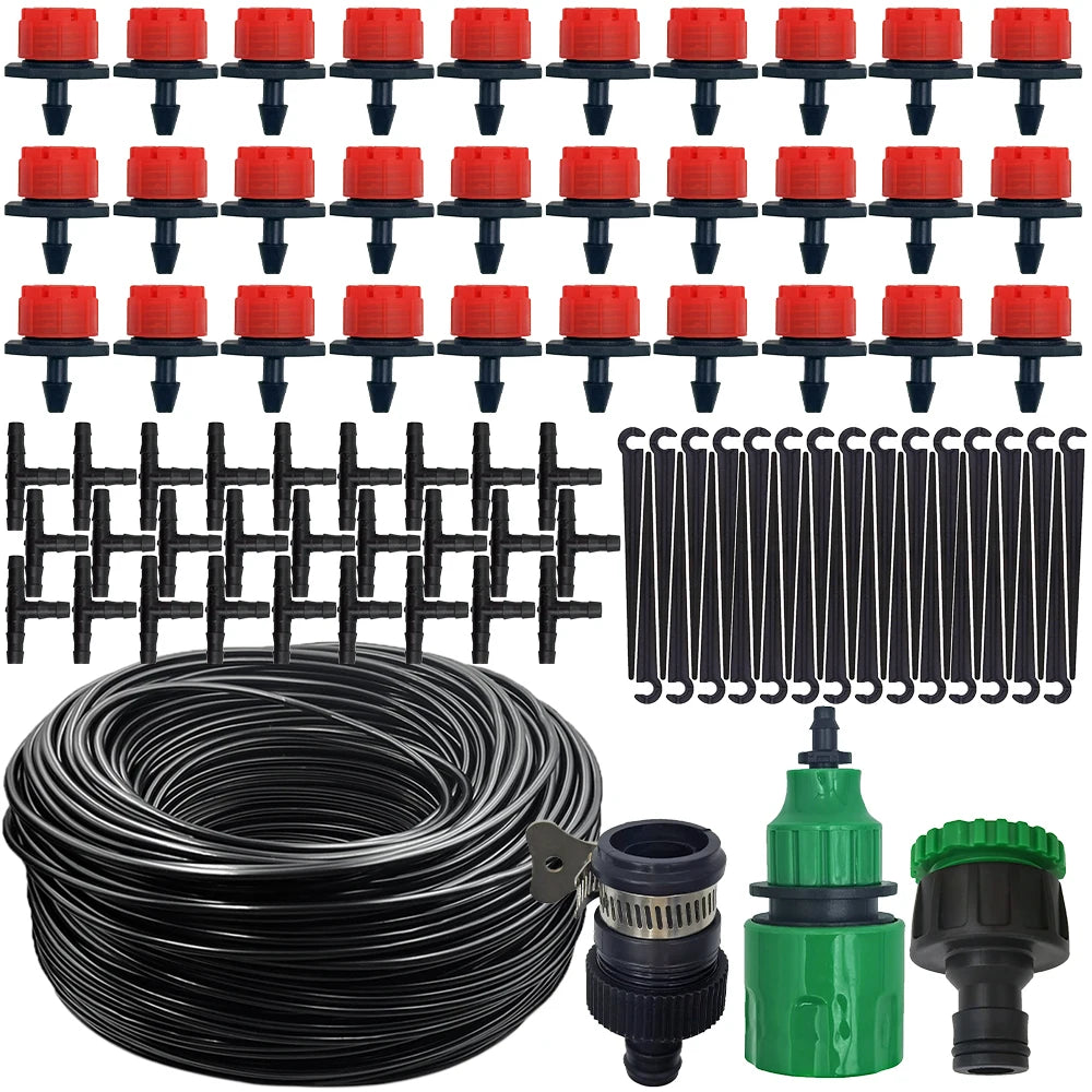 WUJIE 5M-25M Micro Drip Watering Kit Garden DIY Automatic Irrigation System & Adjustable Dripper 4/7'' Hose for Greenhouse