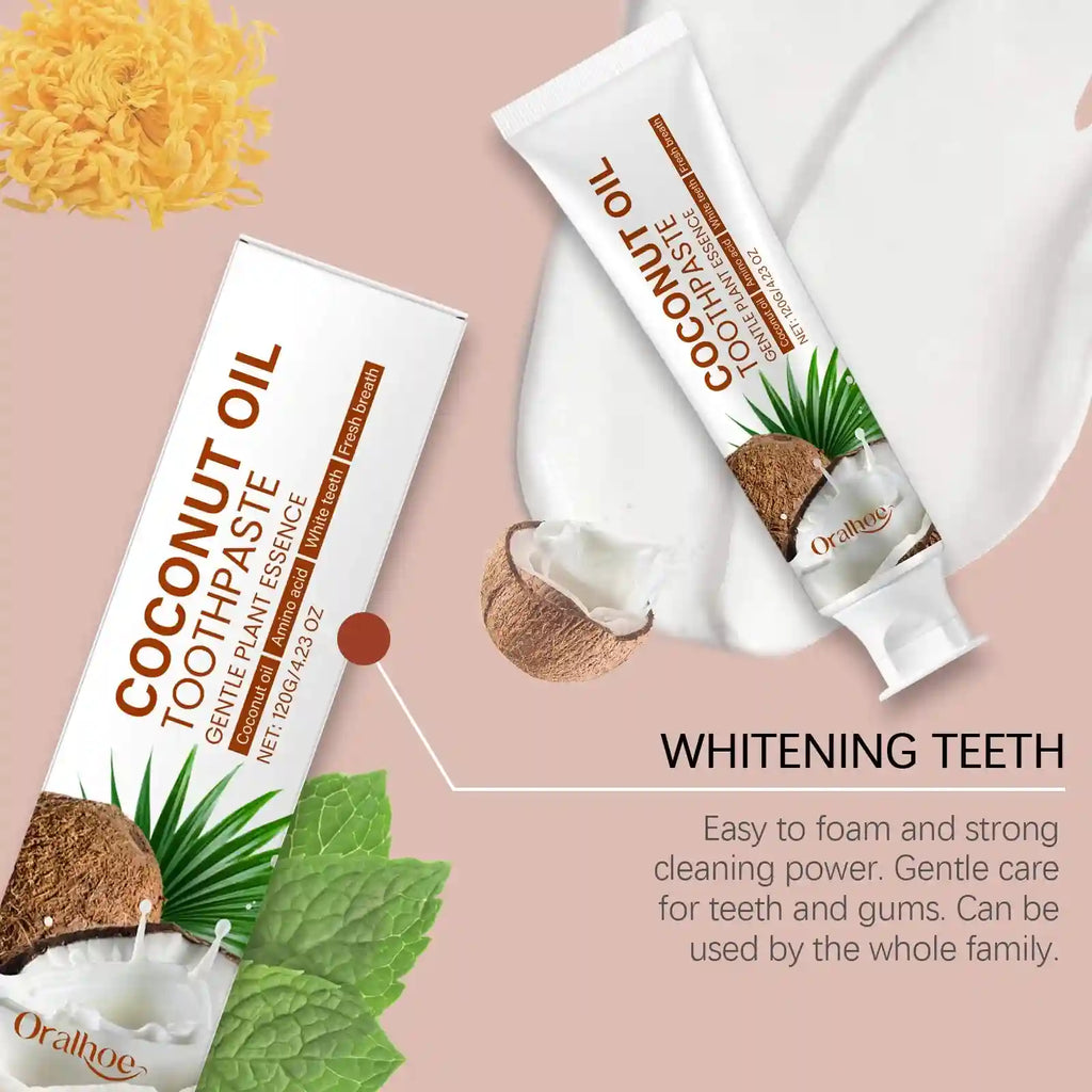 Tidesmit coconut oil teeth whitening toothpaste for enamel repair, tartar removal, and stain cleansing.