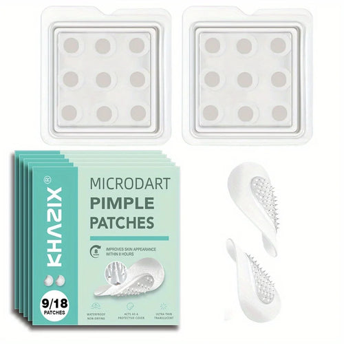 Hydrocolloid acne patches with micro-needle tips, 9-piece set, clear oval pads