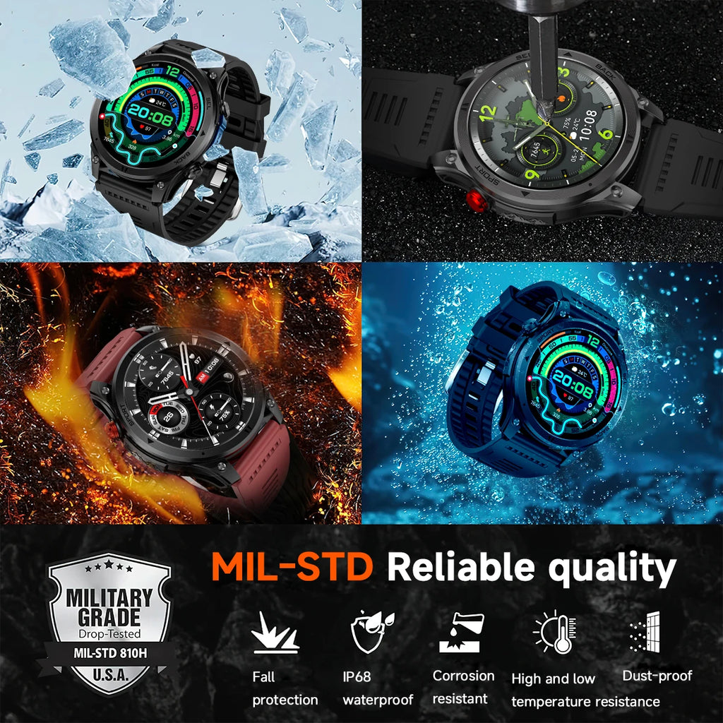 LIGE 2026 New GPS Path Smart Watch 530mAh Battery IP68 Waterproof Sports Run Tracker BT Call Outdoor Compass Military Smartwatch