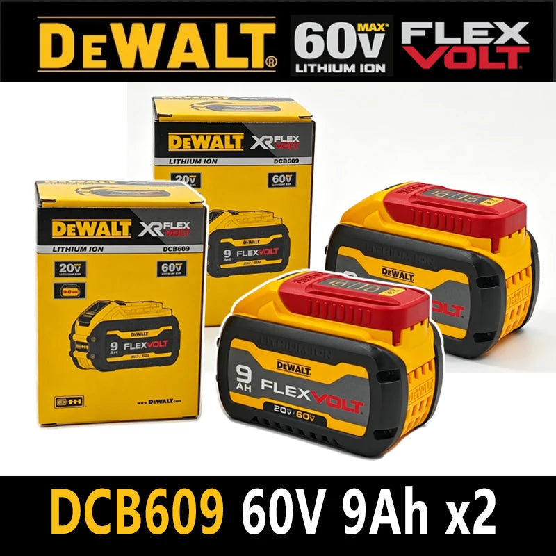 100% Genuine DEWALT FLEXVOLT 20V / 60V MAX Battery 60V 9Ah Powerful 180W 21700 Cell DCB609 DCB606 For Dewalt Replacement battery