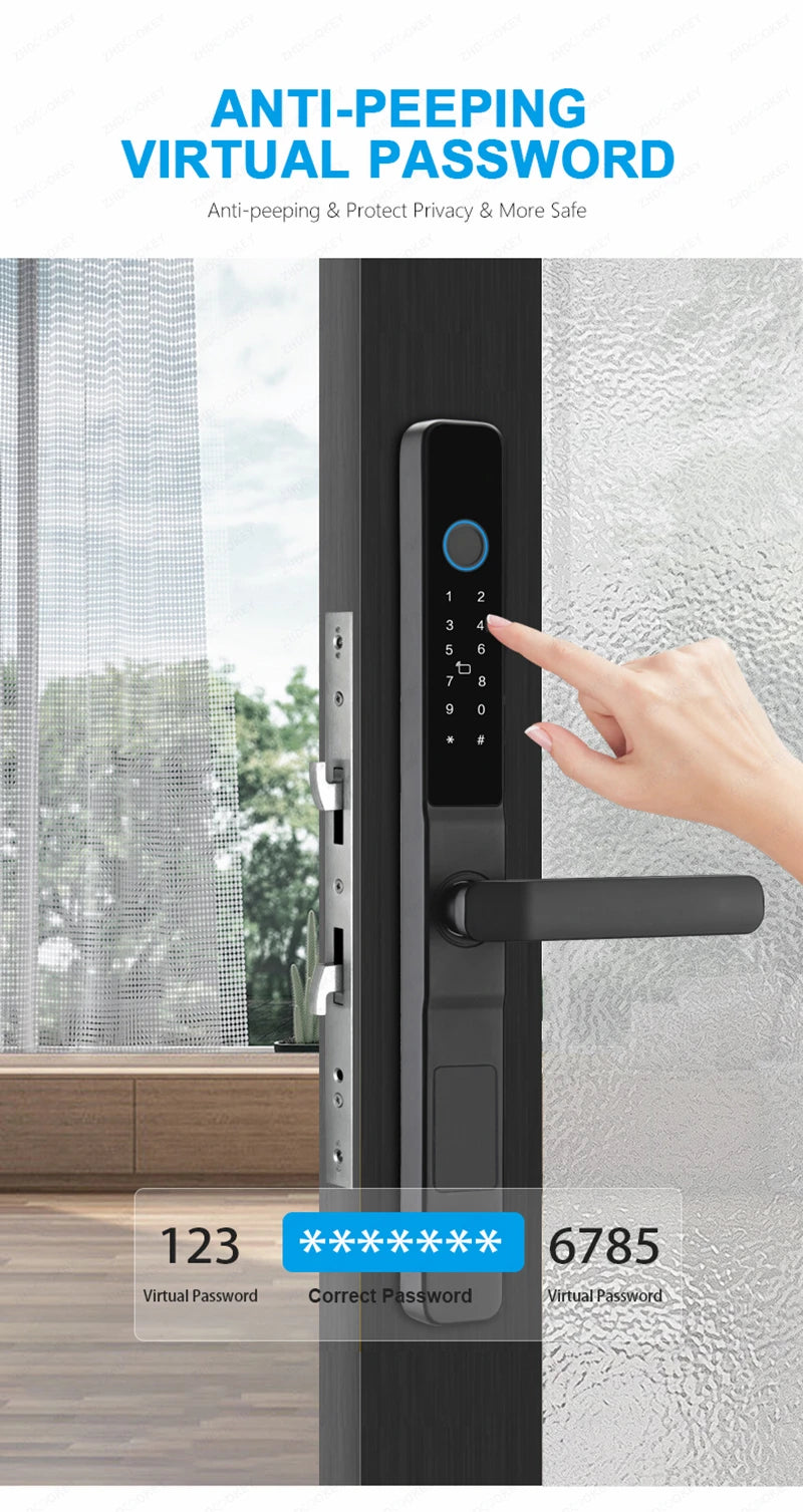 Slim 3.5cm Waterproof Aluminum Smart Door Lock with TTLock Bluetooth Fingerprint Password IC Card APP Control for Sliding Doors