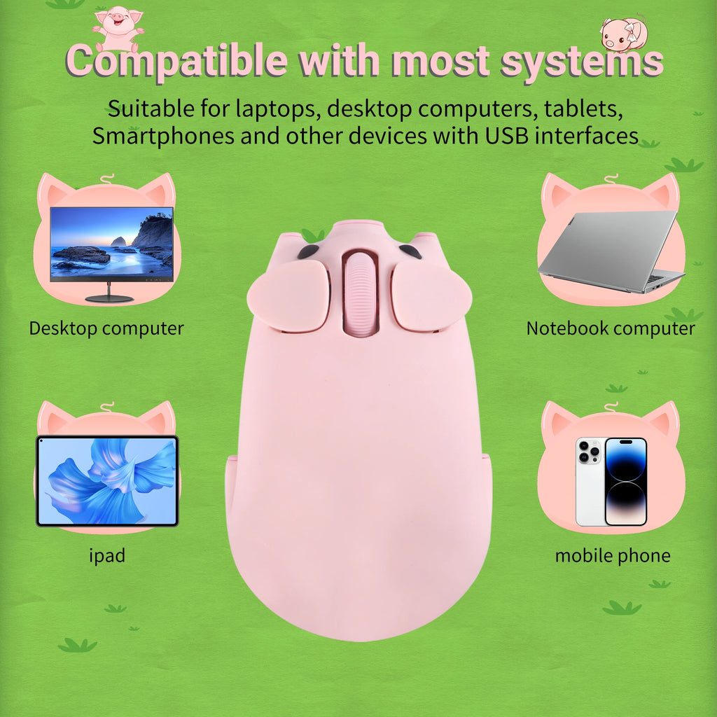 Cute 3D Little Pig Wireless Mouse 2.4G Bluetooth Dual-mode Silent For Women Office Laptop PC