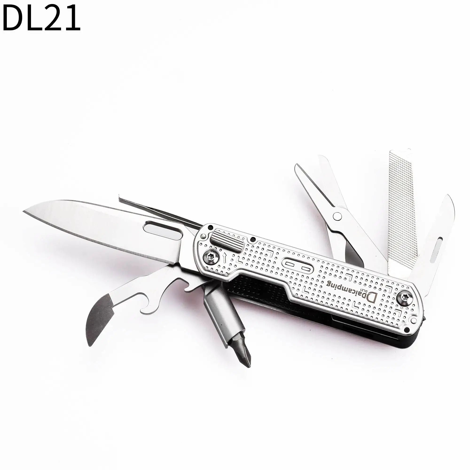 DL21 folding multitool knife with long blade and textured handle grip