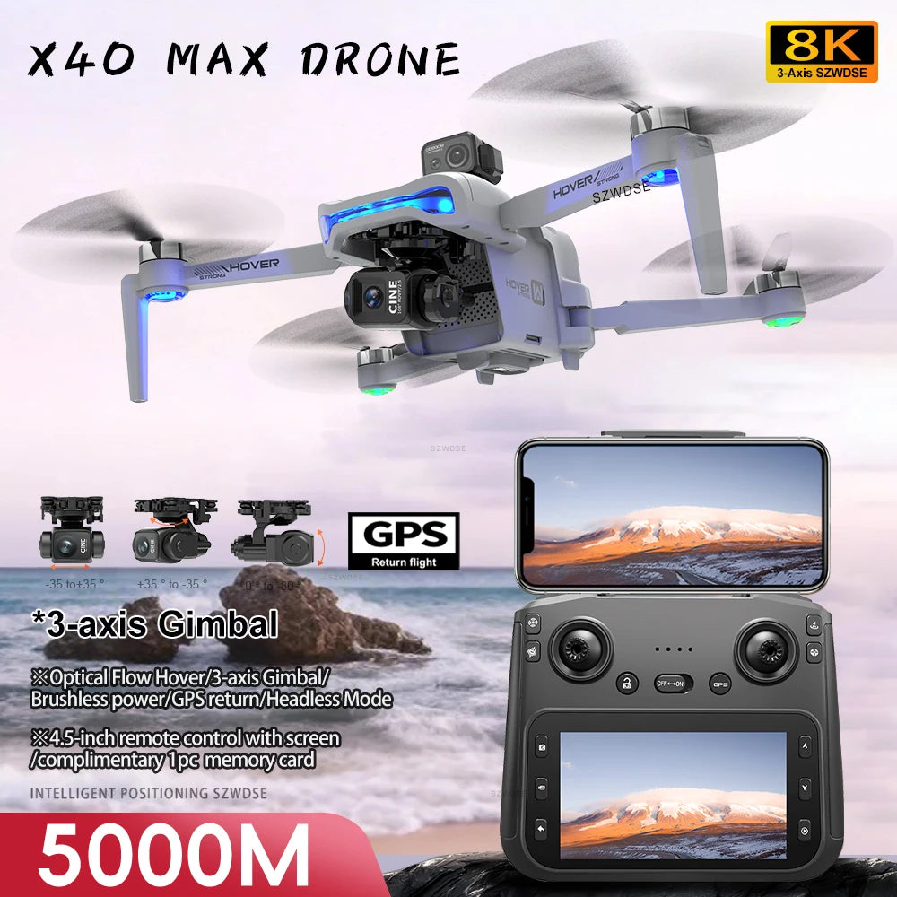 4K Camera Drone with 3-Axis Gimbal and Obstacle Avoidance - X40 PRO Tidesmit