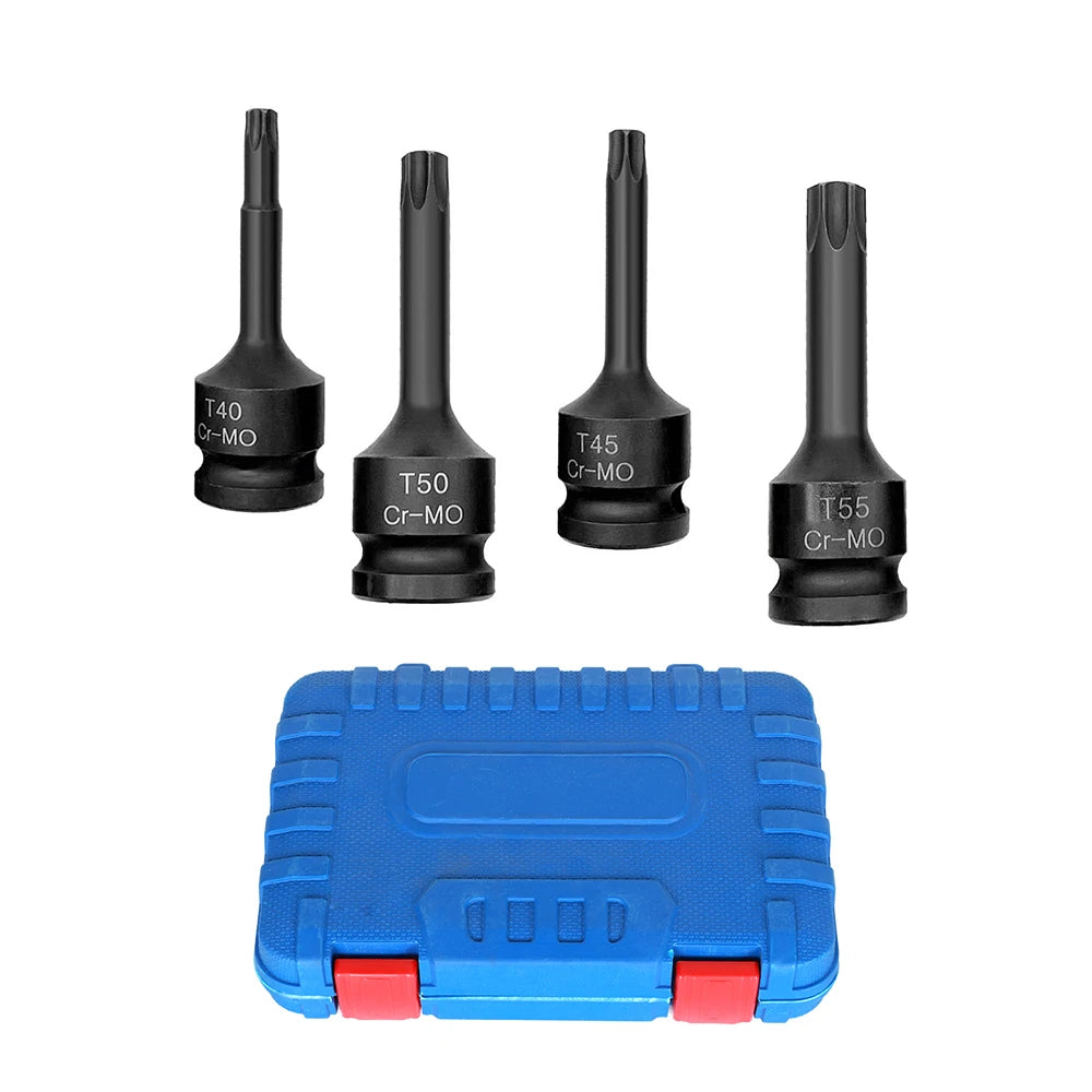 Podofo 10Pcs Hex Allen Torx Impact Socket Bit Set 1/2 Inch Drive T20 T25 T30 T80 with Tool Box for Car Garage Repair