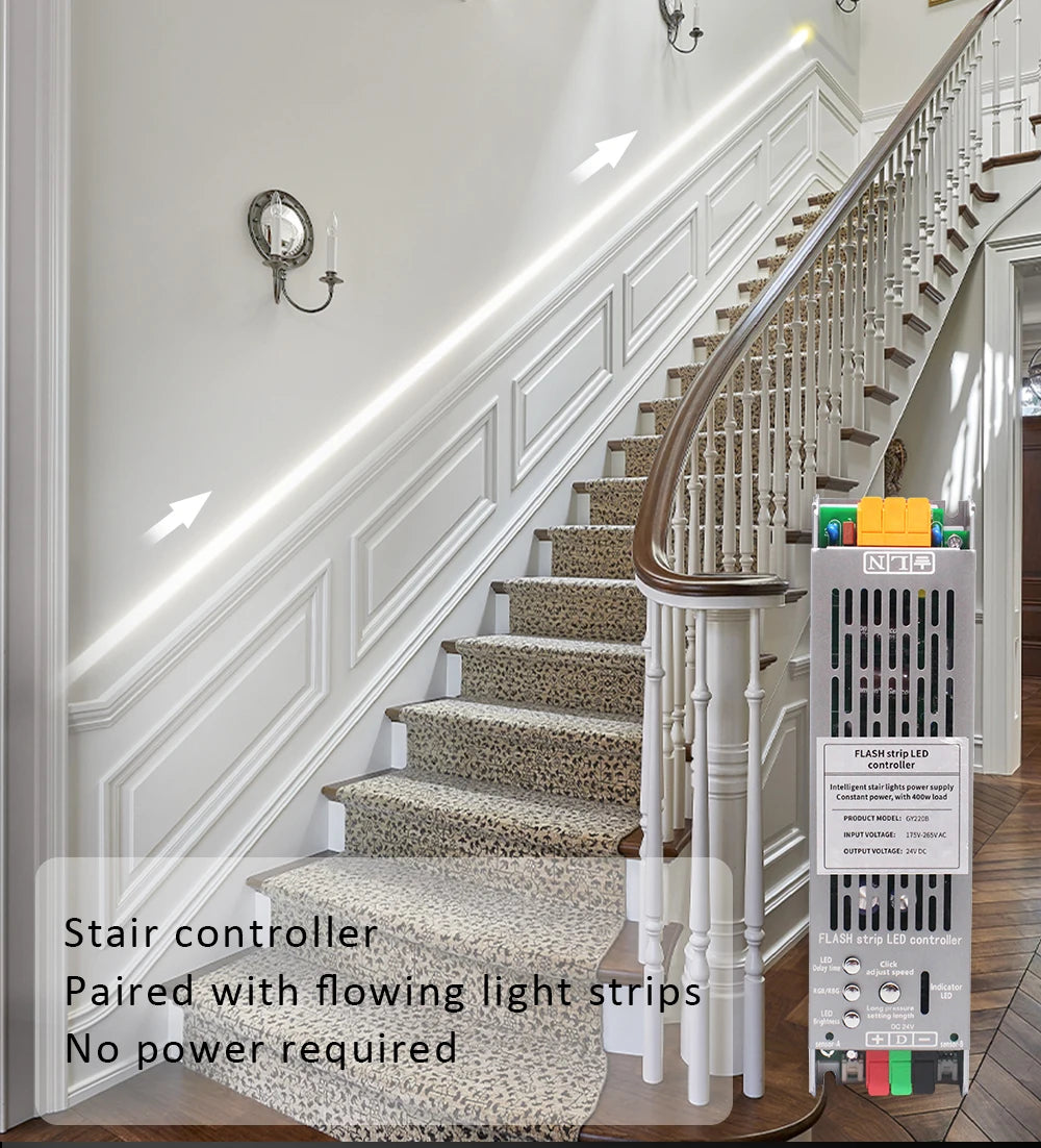 24V Running Water Flowing LED Strip Light 2in 1 PIR Motion Sensor Stair Controller for WS2811 Pixel Chasing Effect Tape Lamp