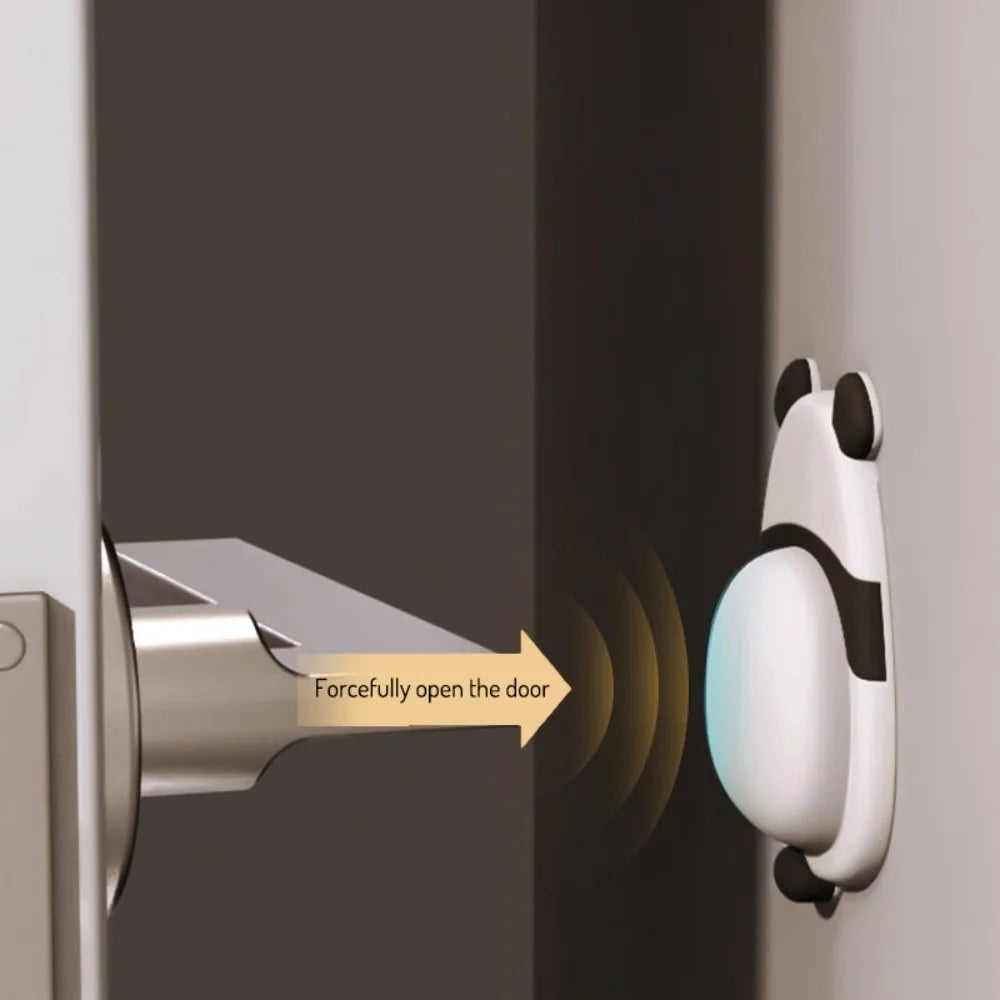 Self-adhesive 3D panda door stopper bumper protects walls from furniture impact and pet door handling damage.