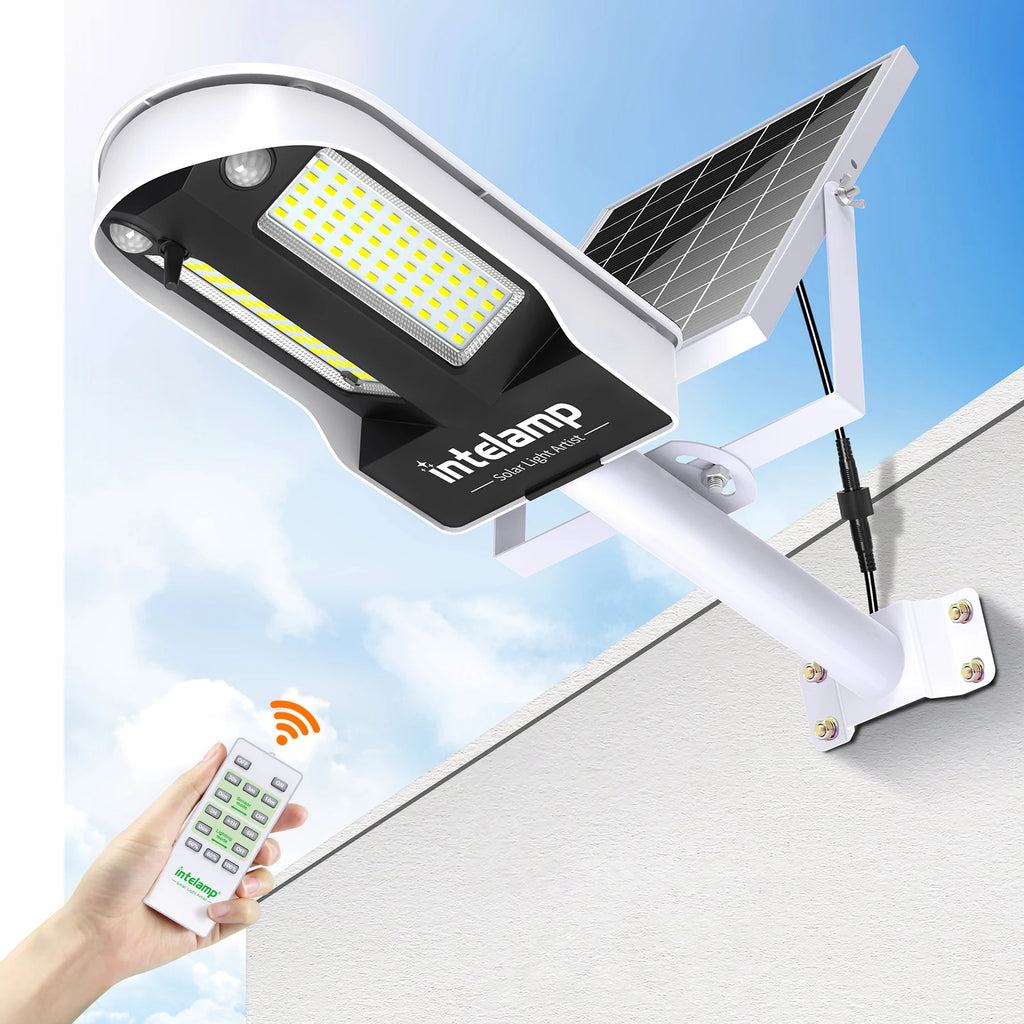 Intelamp Solar Street Lights Outdoor Lamp 3000LM 12500mAh With Two Motion Sensors Super Large Solar Panel For Garden Yard Path