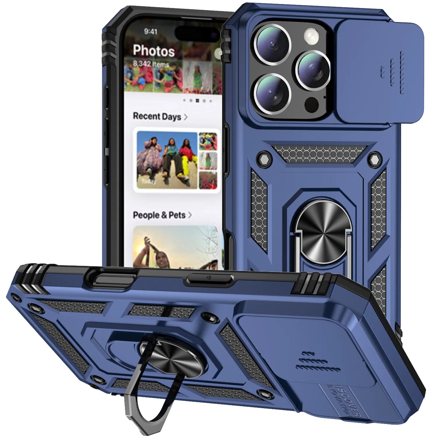 iPhone 16 Pro Max Case with Ring Stand and Lens Cover - Tidesmit Blue Tidesmit