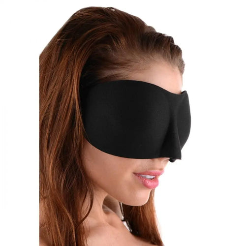 Comfortable 3D contoured sleep mask, lightweight weighted sleep mask for travel, side angle view of soft eye cover.