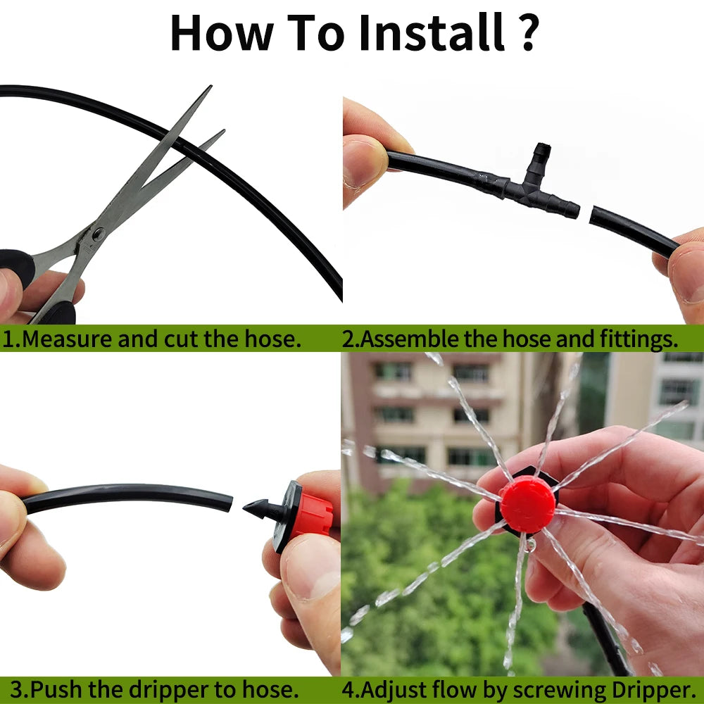 WUJIE 5M-25M Micro Drip Watering Kit Garden DIY Automatic Irrigation System & Adjustable Dripper 4/7'' Hose for Greenhouse