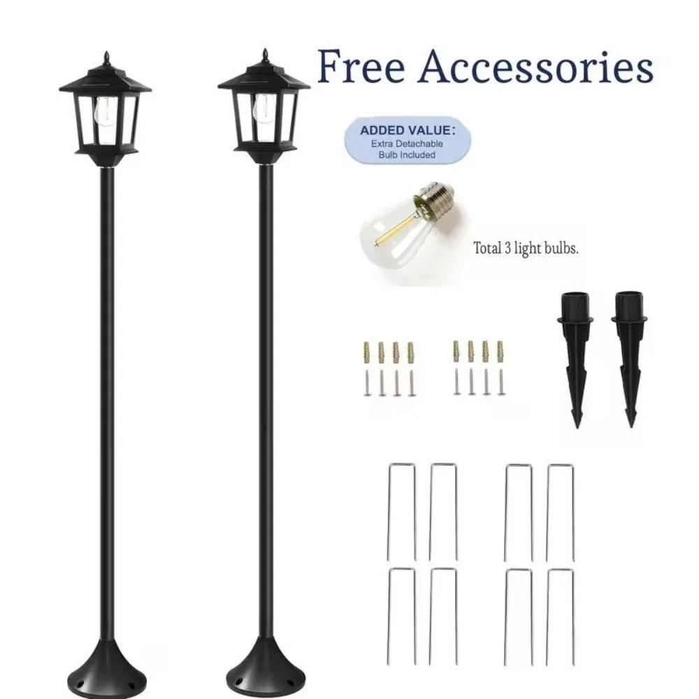 2 Pack 63 Inch Solar Lamp Post Lights, 1800 Lumens Outdoor Solar Landscape Lights with Replaceable Bulbs, IP44 Waterproof Warm White Lighting，Courtyard lights, outdoor solar street lights， for Garden, Patio, Lawn, Pathway