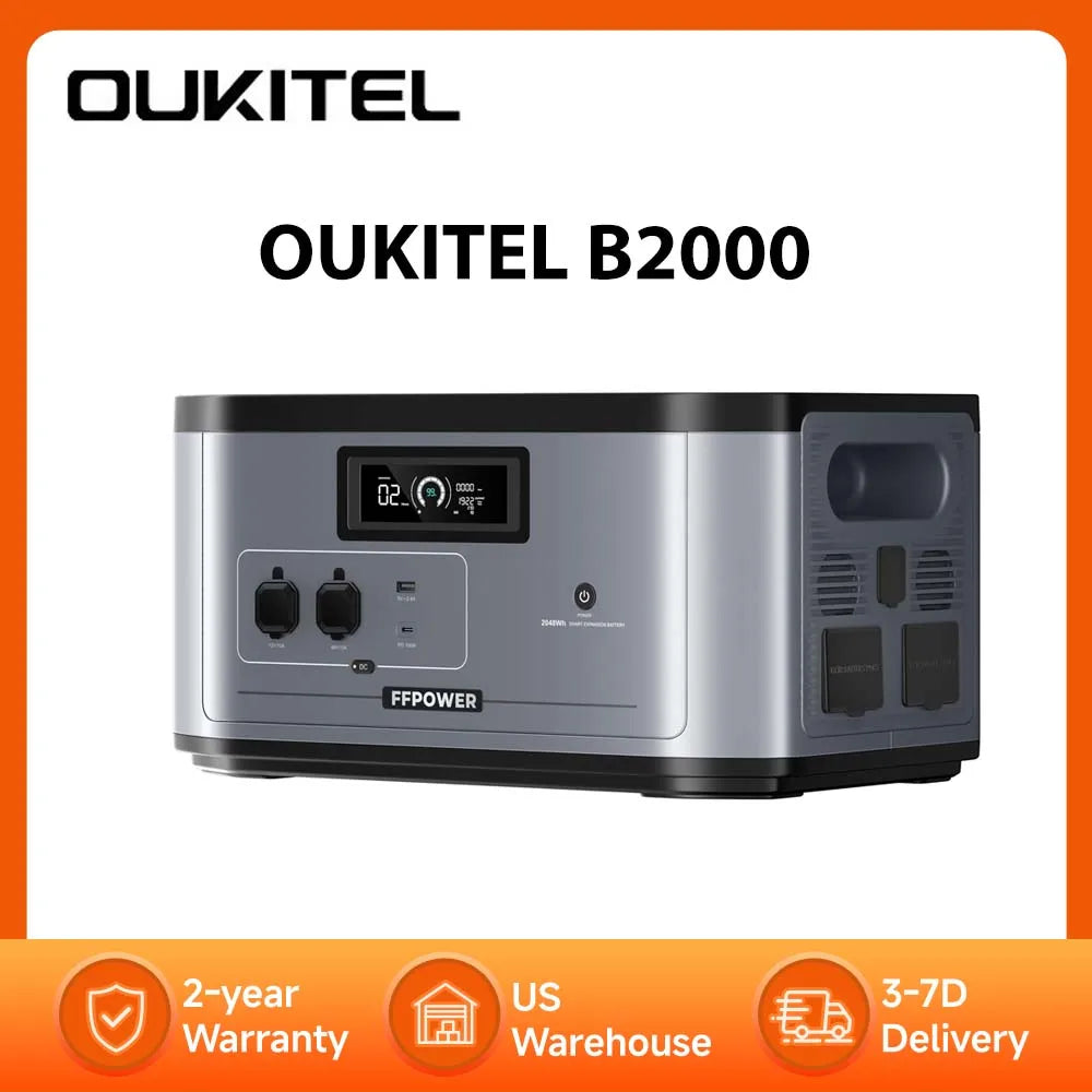 OUKITEL B2000 2048Wh LiFePO4 Expansion Battery Portable Power Station PD USB-C Output Solar Generator for BP2000 Power Supply
