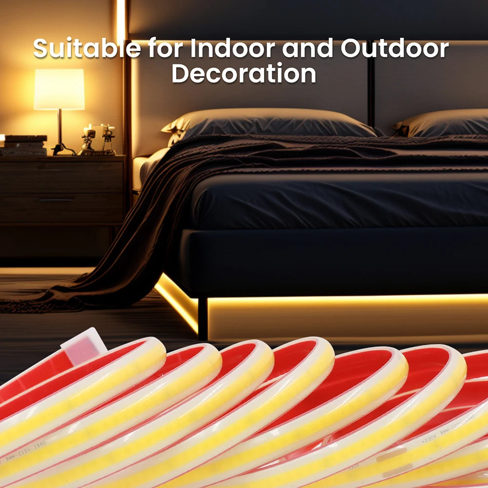 220V Dimmable COB LED Strip Light WIFI Bluetooth Wall Touch 23key Remote Control Power Kit 288LEDs/M Waterproof Flexible Lamp