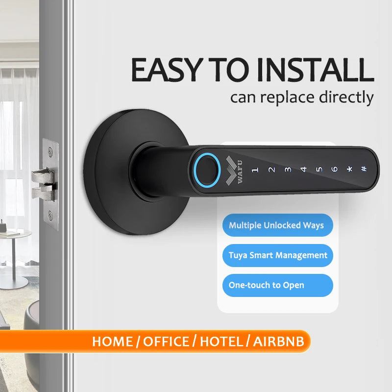 WAFU 016 Fingerprint Smart Lock Password Handle Bed Room Lock Tuya Bluetooth Password Door Lock Zine For Home Hotel
