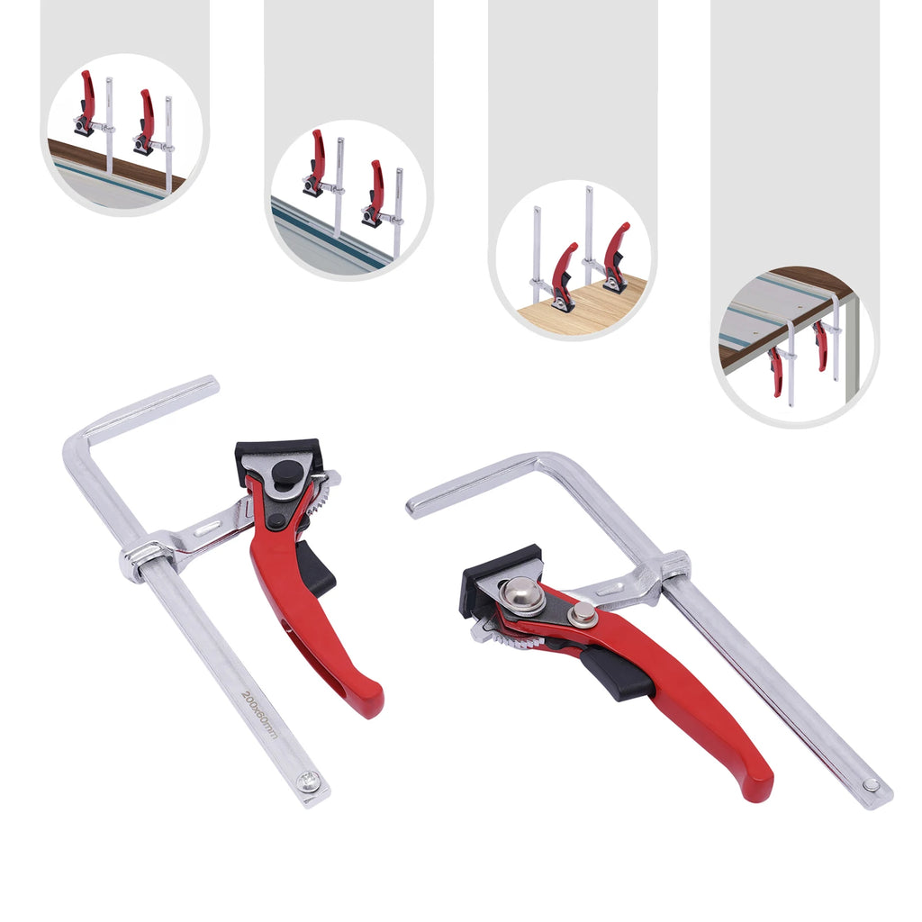 2PCS 160*60mm/200*60mm Quick Ratchet Track Saw Guide Rail Clamp Alloy Steel Woodworking MFT Clamp Guide Rail System Hand Tools