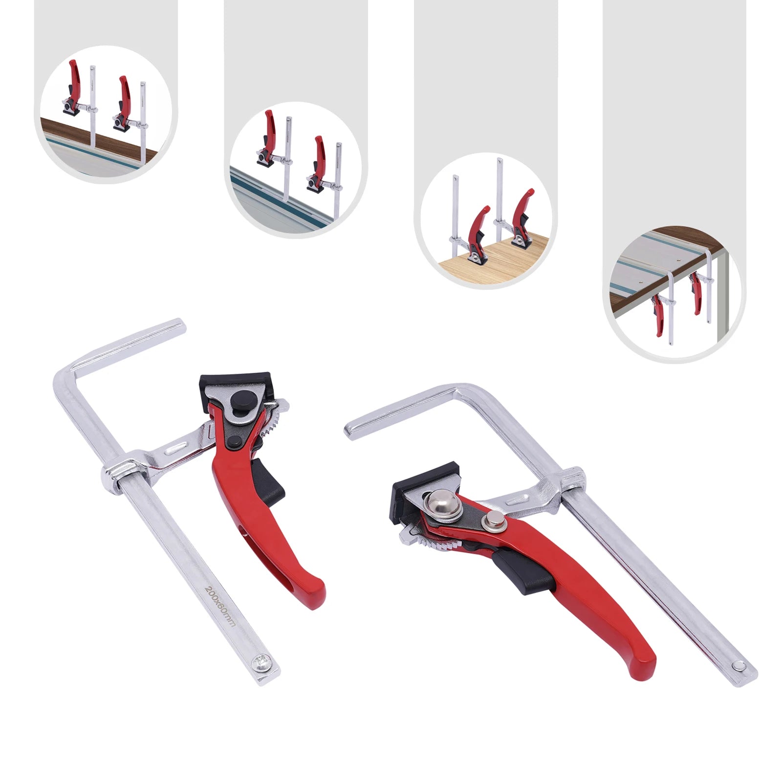 2PCS 160*60mm/200*60mm Quick Ratchet Track Saw Guide Rail Clamp Alloy Steel Woodworking MFT Clamp Guide Rail System Hand Tools