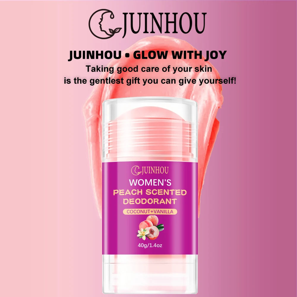 Tidesmit JUINHOU 40g women's peach deodorant stick for odor control and moisturizing light peach scent protection.
