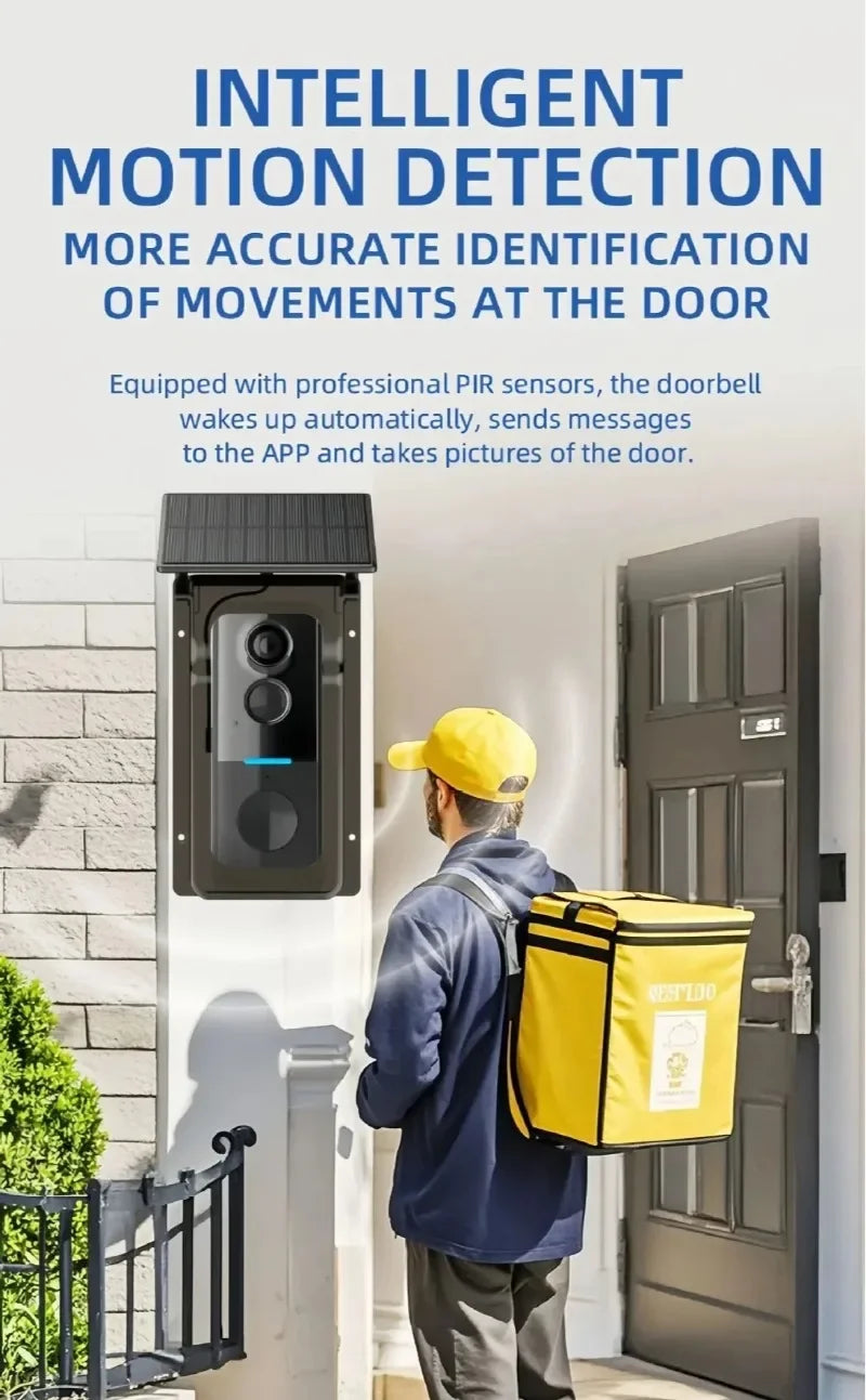 Tuya Doorbell with Solar Rain Cover Camera Wireless Video Doorbell Wifi PIR Human Body Sensing Outdoor Door Bell Video Intercom