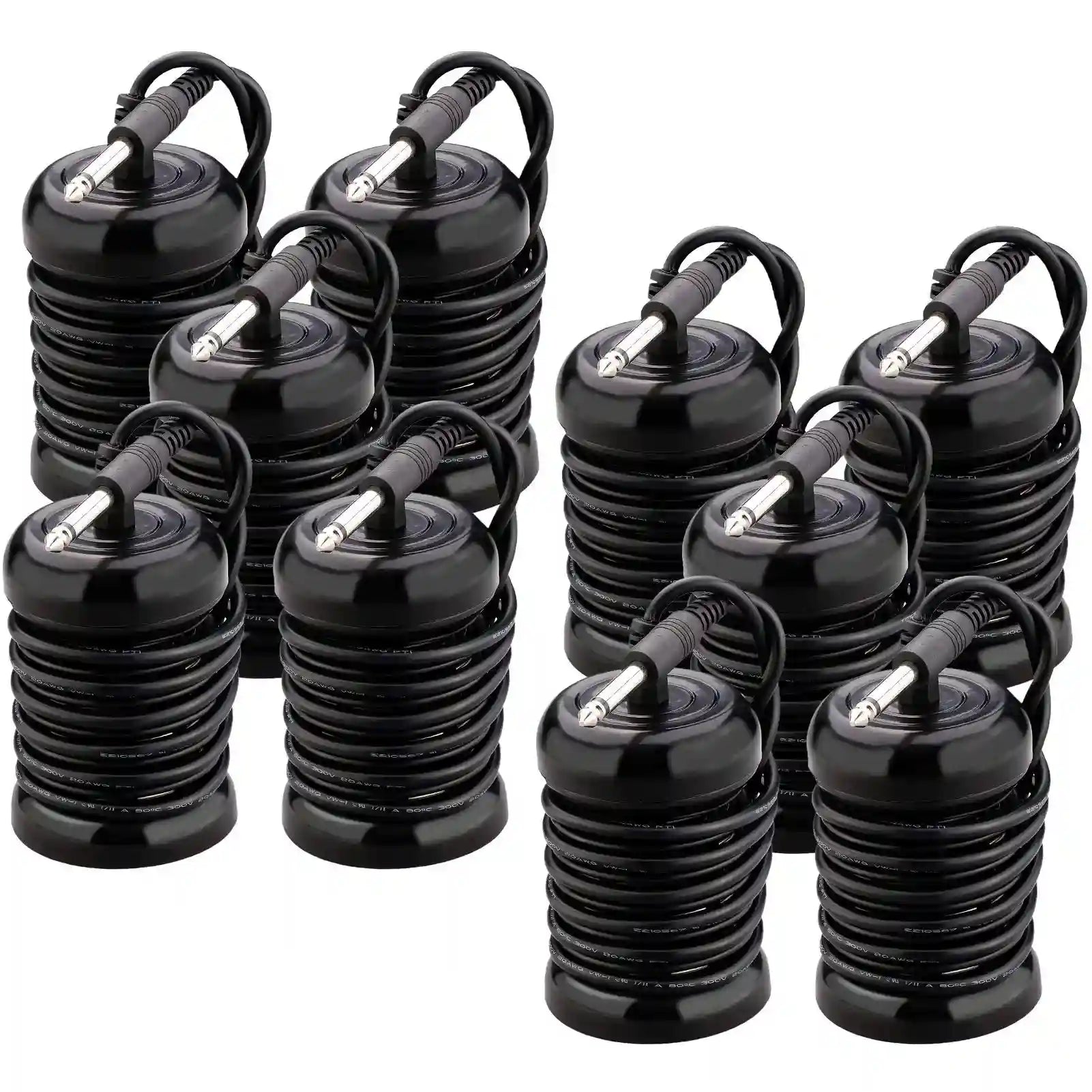 Set of black stainless steel ion detox arrays for hydrotherapy foot bath machines with connection cables.