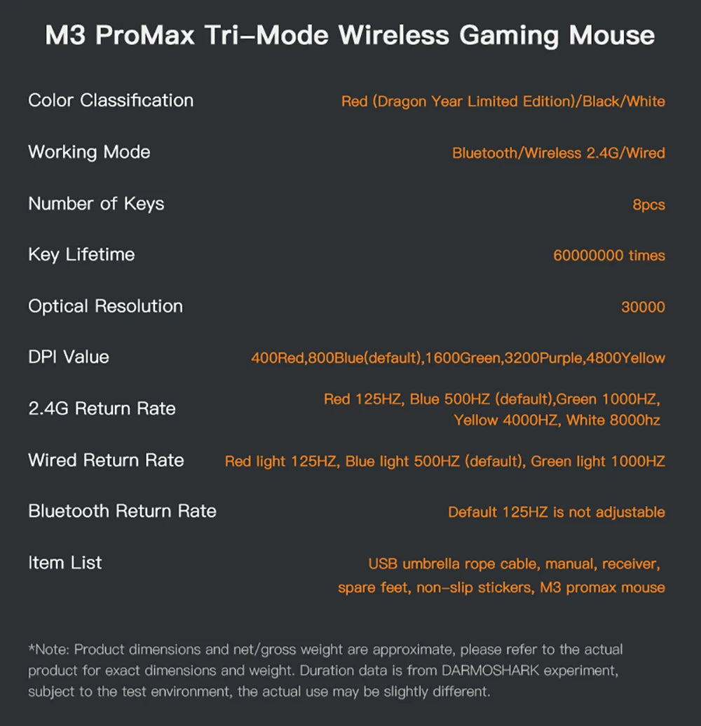 Darmoshark  M3 Pro /Max Wireless Gaming Mouse Bluetooth Tri-Mode PAW3395/3950 Nordic 52840 Game Macro Mouse For PC Laptop