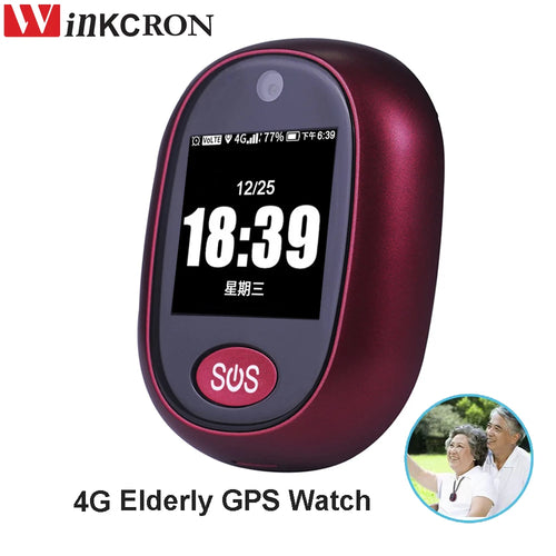 2026 Elder 4G Smart Watch V45 GPS tracker pendant, IP67 waterproof smart sleep tracker with SOS alarm in burgundy.