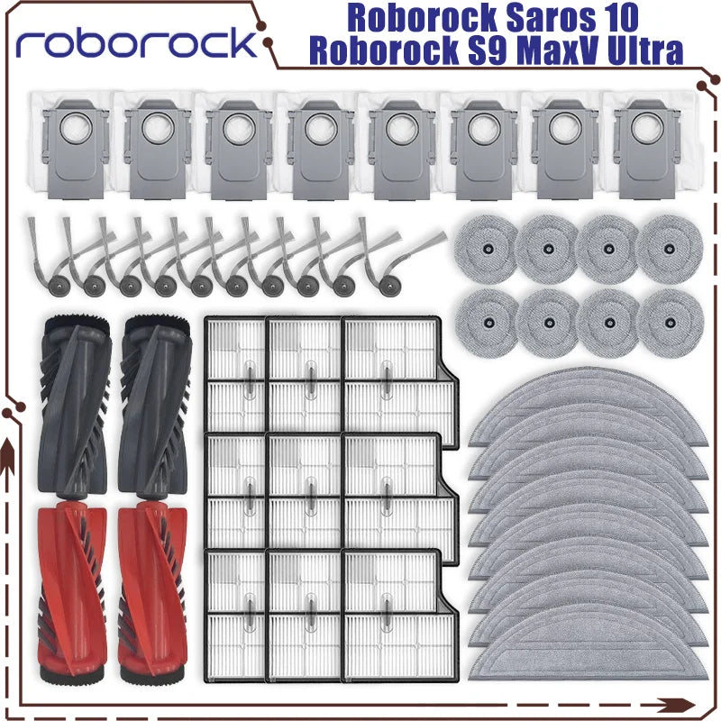 Tidesmit replacement parts kit for Roborock Saros 10 and S9 MaxV Ultra including brushes filters and mop cloths