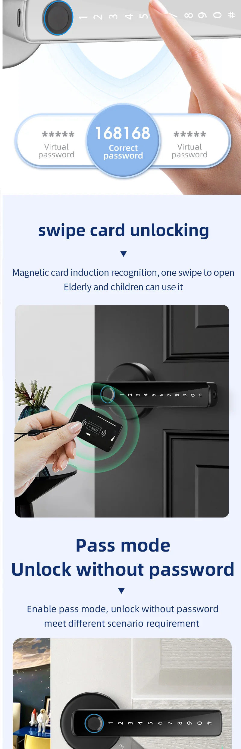 M5 Tuya BLE Fingerprint Door Lock Digital Electronic Lock with Password/Key/IC Card/ Smartlife/ Tuya APP Unlock