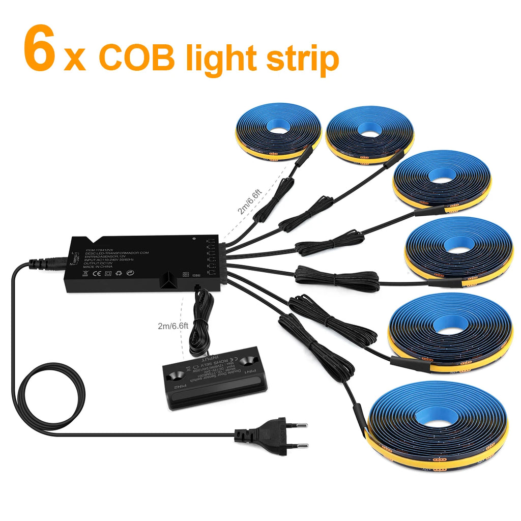 Door Motion Sensor COB Light Smart Switch LED Strip Night Light DIY Black PCB LED Tape Cabinet Wardrobe Lamp Staircase Backlight