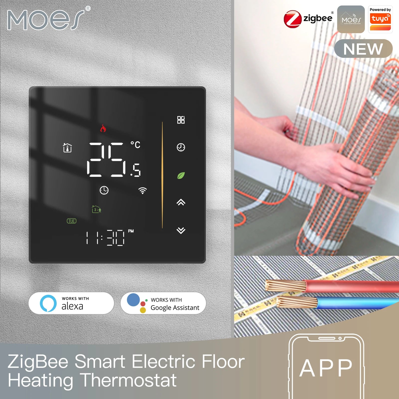 Zigbee Smart Thermostat for Floor Heating - App-Controlled Humidity electric heating BK Tidesmit