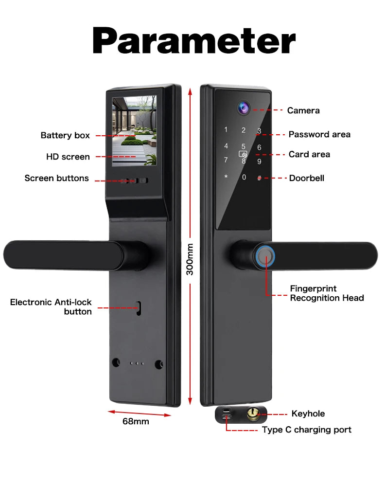 2025 New Tuya WiFi Digital Electronic Smart Wooden Door Lock With Biometric Camera Fingerprint Smart Home Remote Unlock