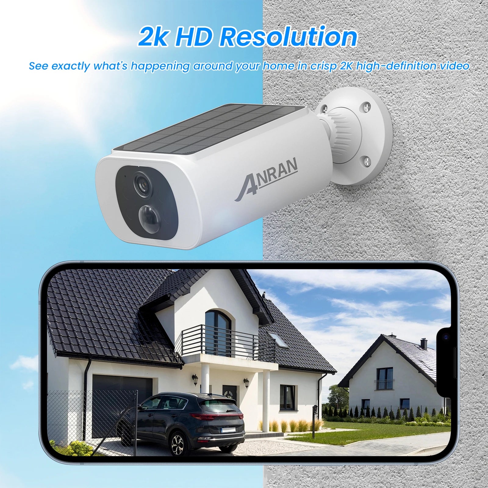 ANRAN 2K Solar Camera Built-in Battery 3MP 2.4G WIFI Security Camera Flood lights Free Basic Cloud Storage Color Night Vision